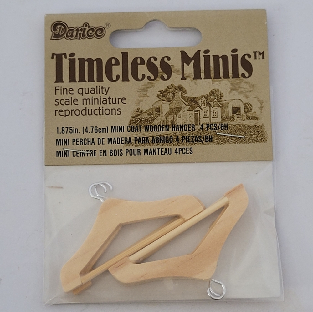 4-piece set of Doll House Darice Timeless Minis miniature wooden coat hangers